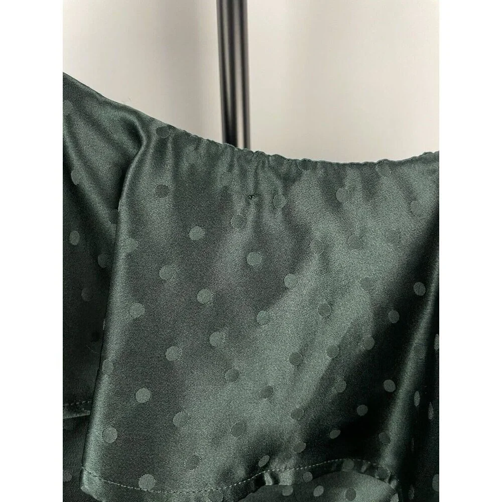 Madewell Emerald Green Silk One Shoulder Ruffle Dotted Mini Lined Dress Size 0‎